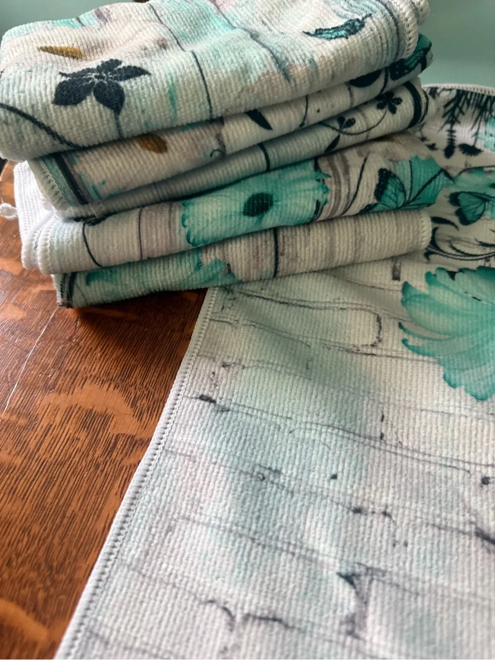 Floral Turquoise Kitchen Towels - Set